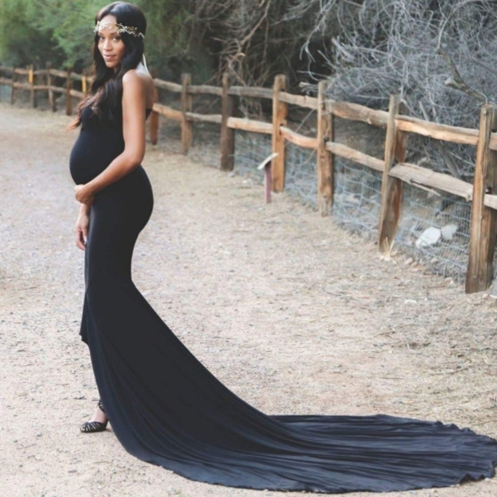 Black Maternity Dress with long train